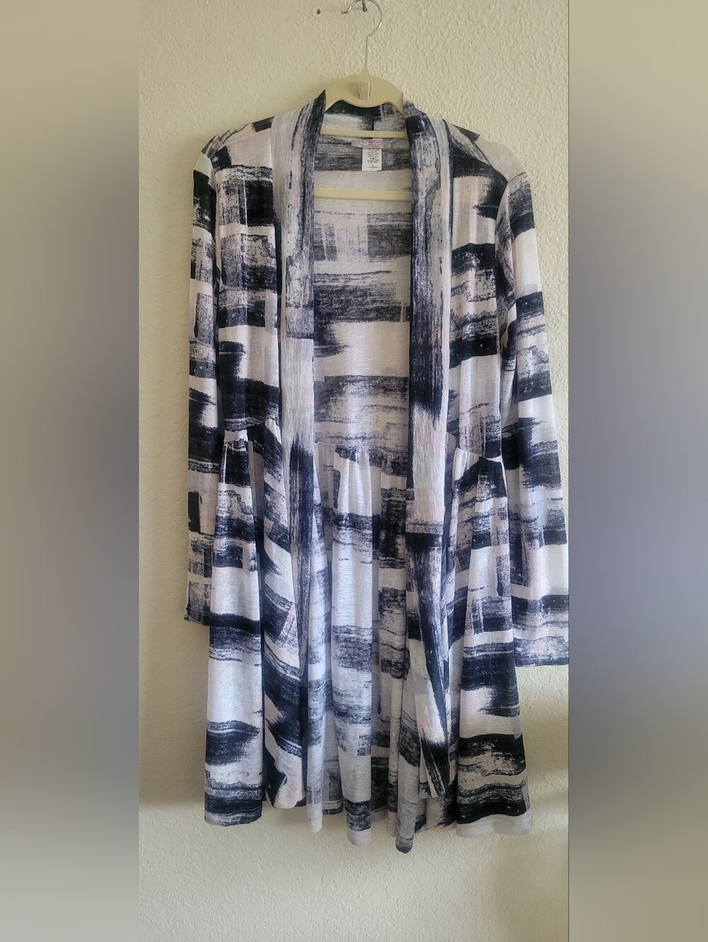Open-Front Brushstroke Print Cardigan - Black & White